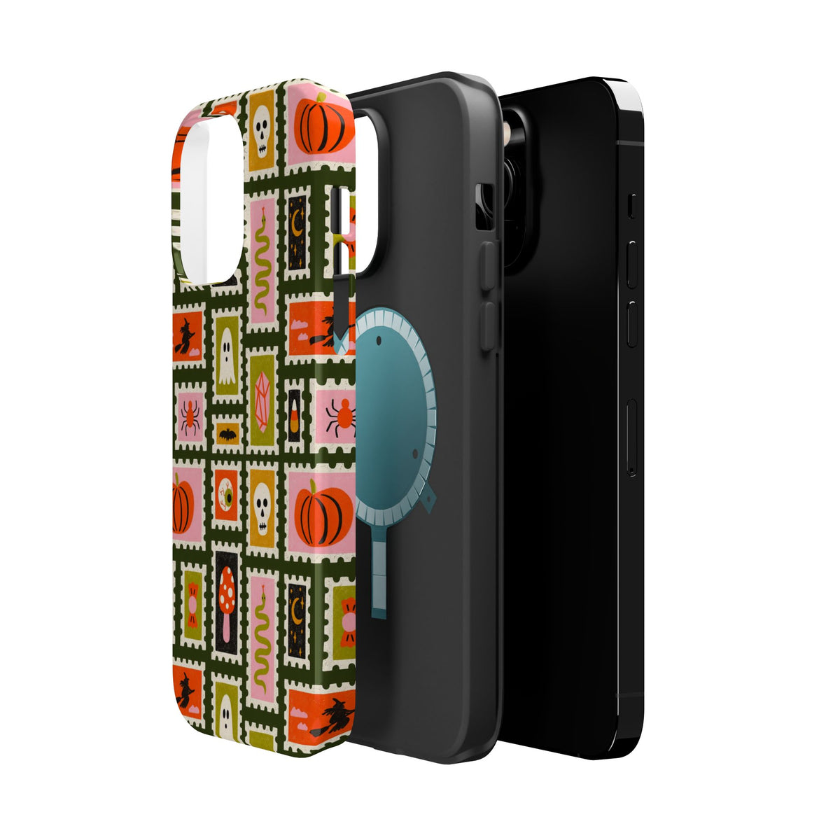 Halloween Stamp Pattern Phone Case — Cute Spooky Icons Magnetic Impact-Resistant Case