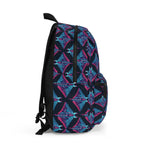 Geometric Neon Star Backpack — Blue & Purple Patterned School Bag