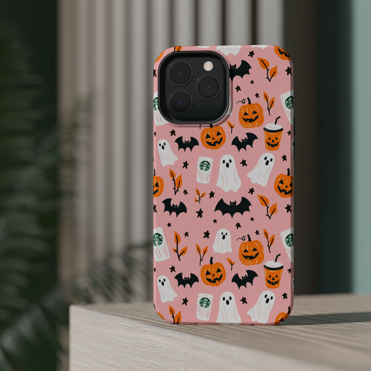 Halloween Cute Pattern Phone Case — Pink Ghosts, Pumpkins & Bats Magnetic Impact-Resistant