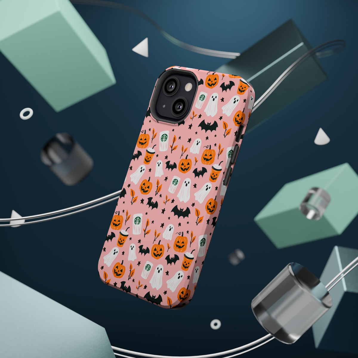 Halloween Ghosts & Pumpkins Magnetic Phone Case — Cute Pink Spooky Pattern