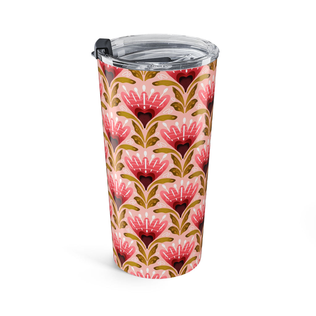 20oz Floral Tumbler — Pink Retro Flower Pattern, Insulated Travel Cup