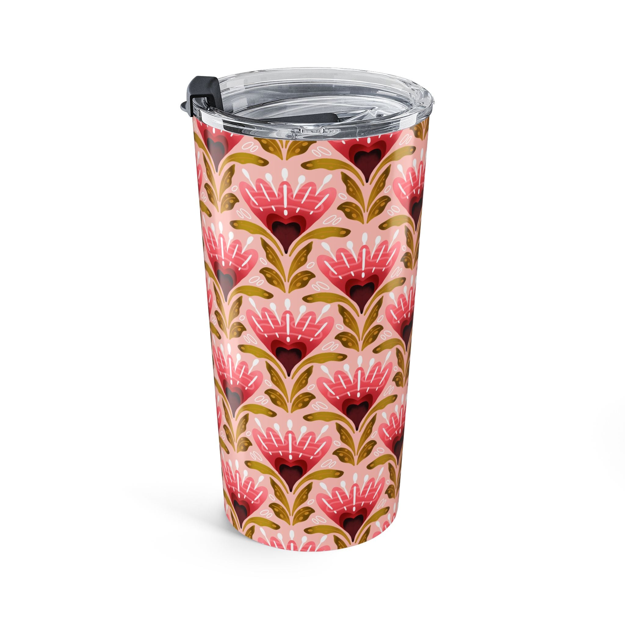 20oz Floral Tumbler — Pink Retro Flower Pattern, Insulated Travel Cup
