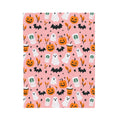 Pink Halloween Plush Blanket — Cute Ghosts, Pumpkins & Coffee Pattern