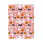 Pink Halloween Plush Blanket — Cute Ghosts, Pumpkins & Coffee Pattern
