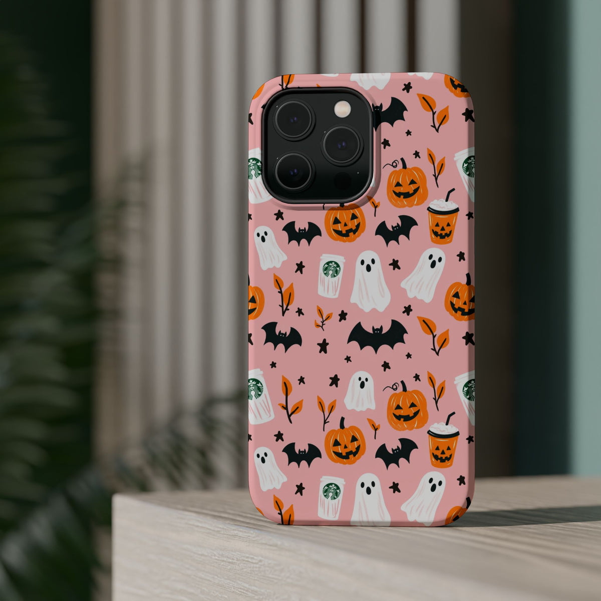 Halloween Cute Pattern Phone Case — Pink Ghosts, Pumpkins & Bats Magnetic Impact-Resistant
