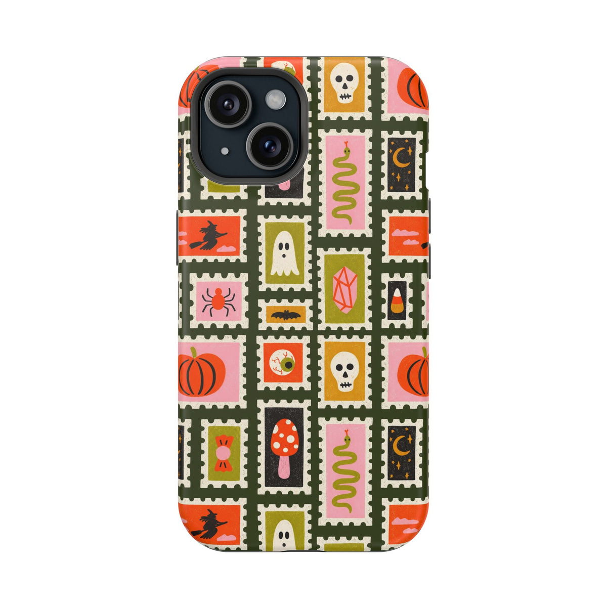 Halloween Stamp Pattern Phone Case — Cute Spooky Icons Magnetic Impact-Resistant Case