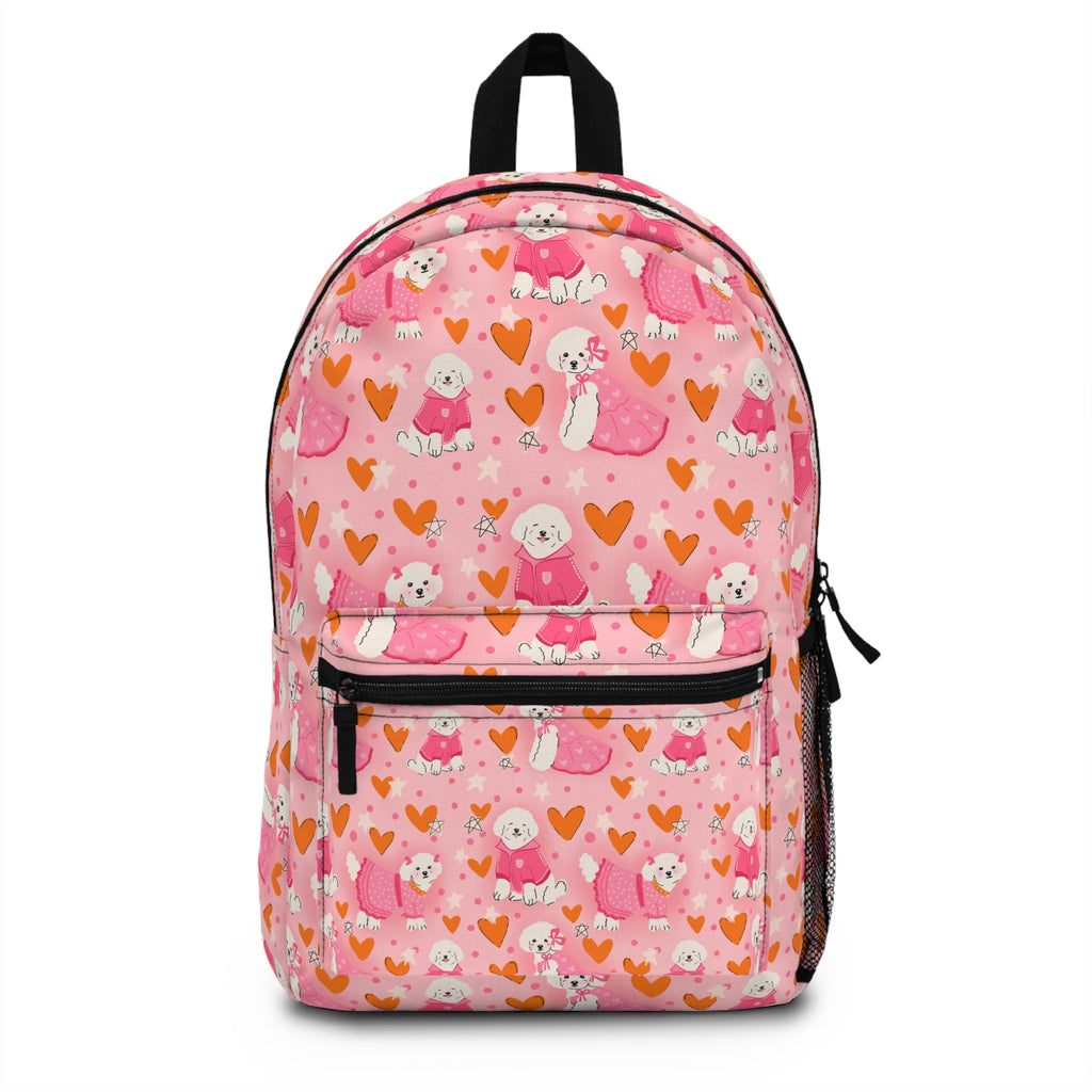 Pink Valentine Poodle Hearts Backpack — Cute Dog Print School Bag