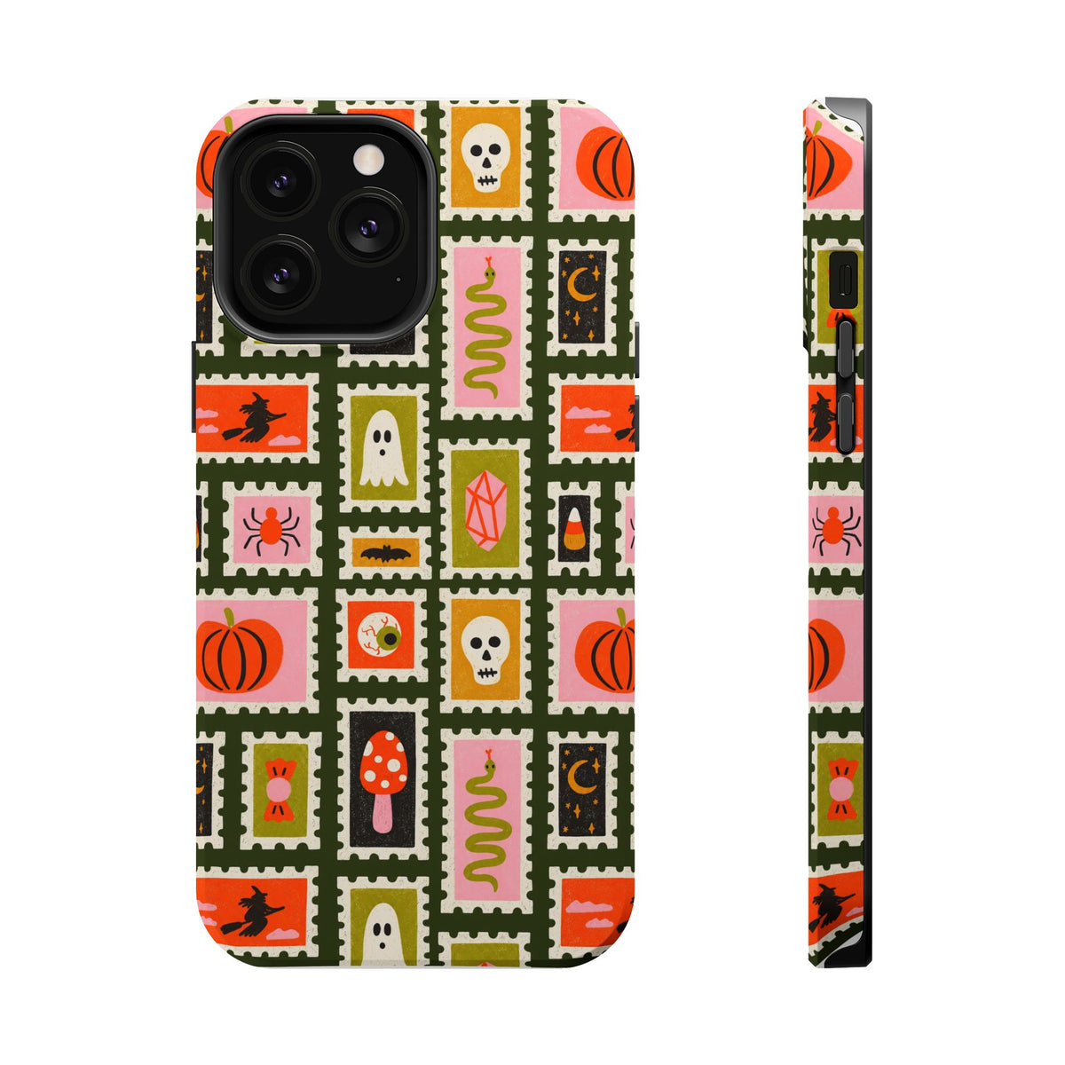 Halloween Stamp Pattern Phone Case — Cute Spooky Icons Magnetic Impact-Resistant Case