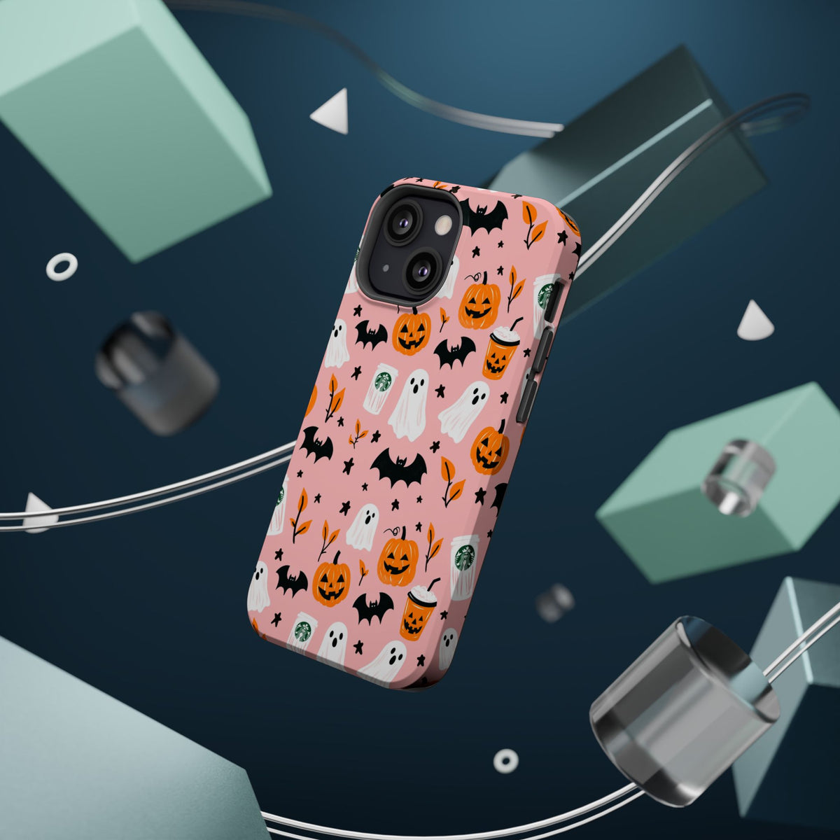 Halloween Cute Pattern Phone Case — Pink Ghosts, Pumpkins & Bats Magnetic Impact-Resistant