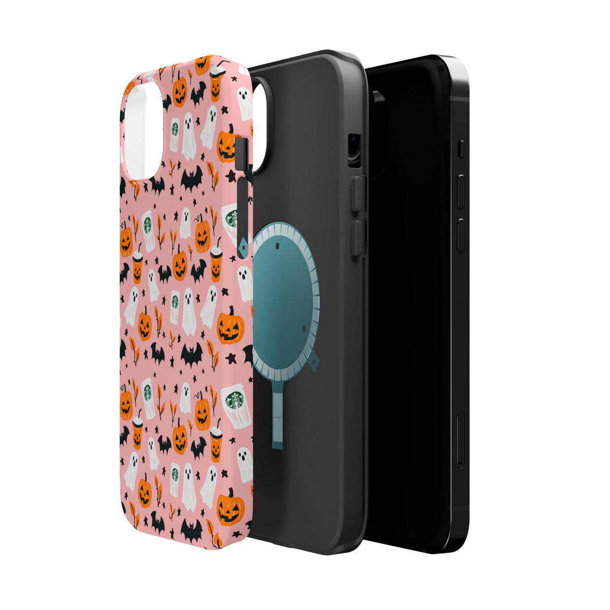 Halloween Ghosts & Pumpkins Magnetic Phone Case — Cute Pink Spooky Pattern