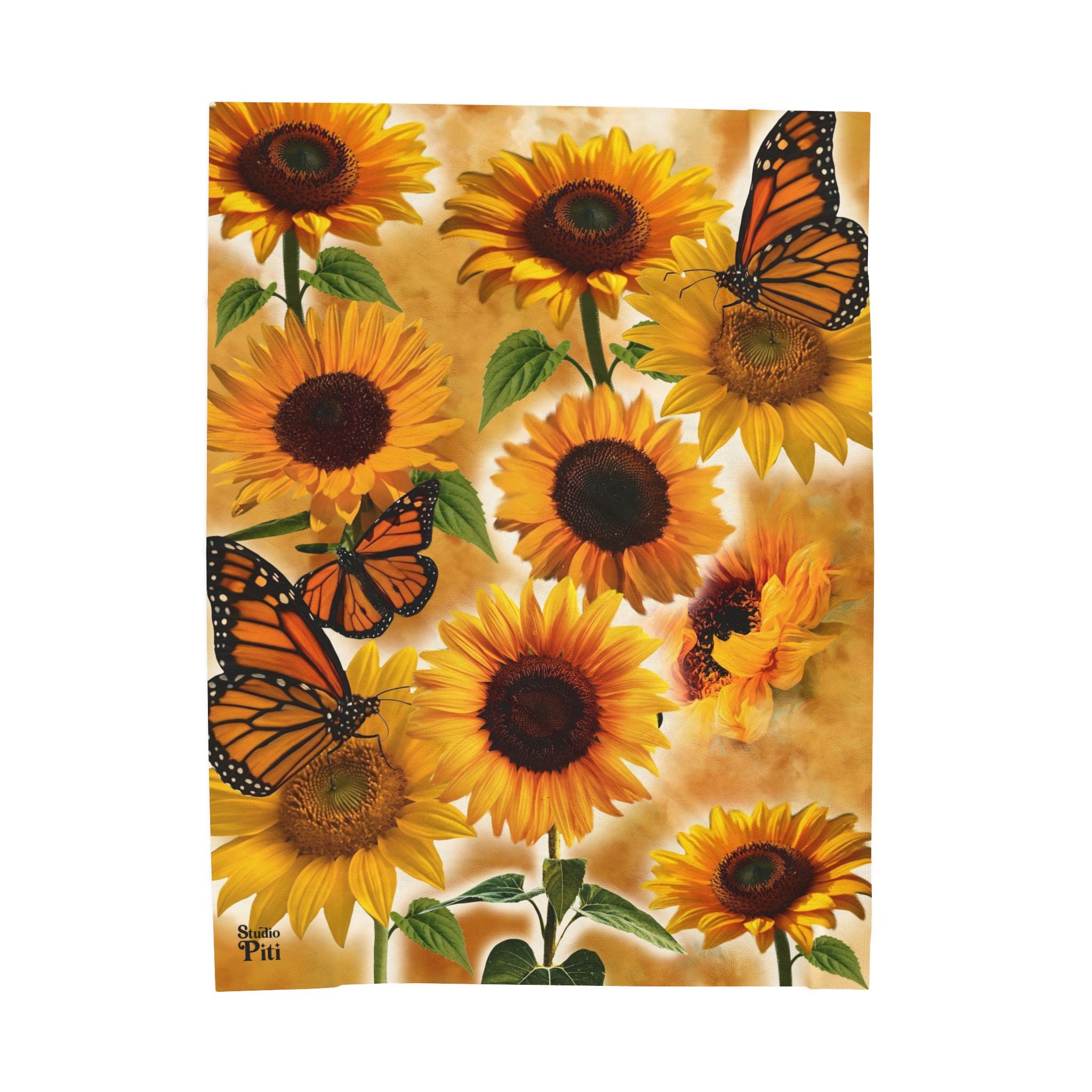 Sunflower & Monarch Velveteen Plush Blanket — Cozy Floral Throw