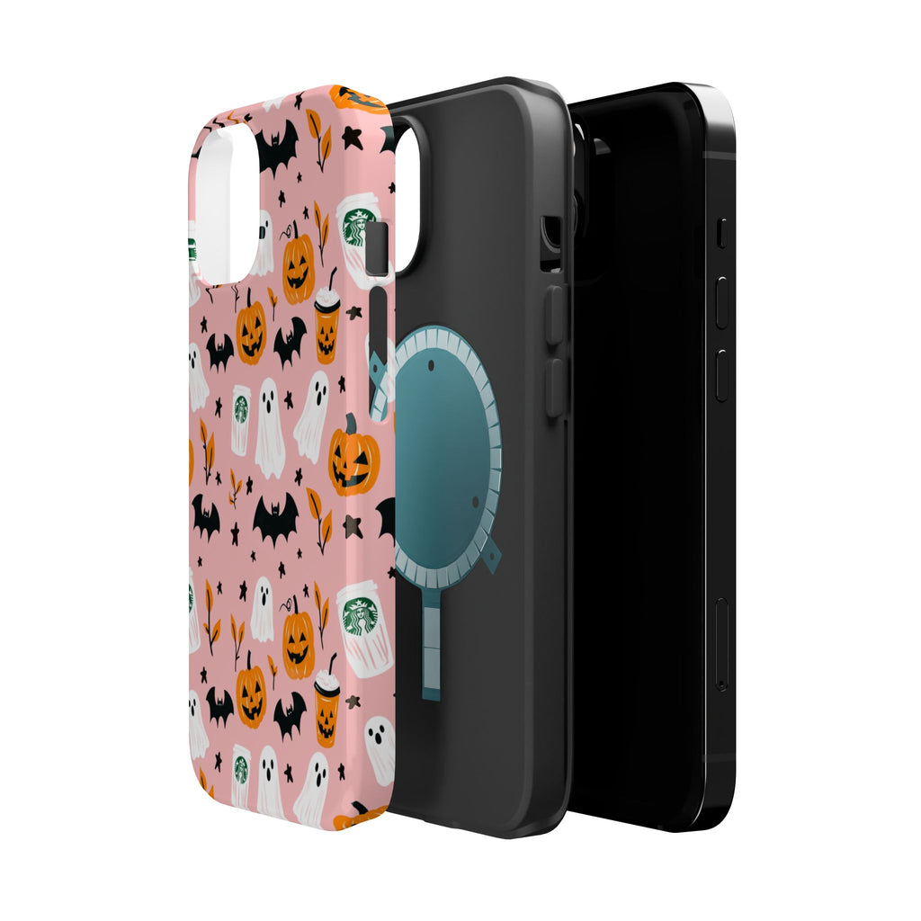 Halloween Cute Pattern Phone Case — Pink Ghosts, Pumpkins & Bats Magnetic Impact-Resistant