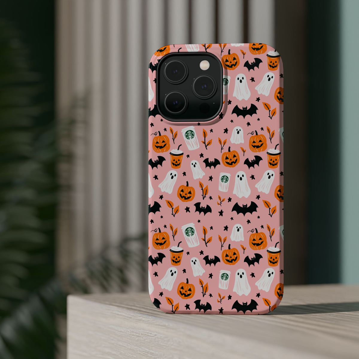 Halloween Ghosts & Pumpkins Magnetic Phone Case — Cute Pink Spooky Pattern