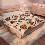 Halloween Jack-O'-Lantern Velveteen Plush Blanket — Cozy Pumpkin & Bats Throw
