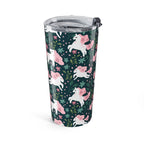 Unicorn Floral 20oz Tumbler — Cute Pink Unicorns on Dark Green