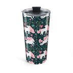 Unicorn Floral 20oz Tumbler — Cute Pink Unicorns on Dark Green