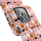 Halloween Ghosts & Pumpkins Magnetic Phone Case — Cute Pink Spooky Pattern