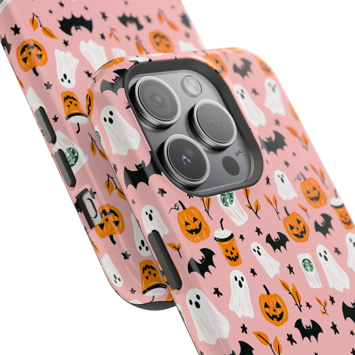Halloween Ghosts & Pumpkins Magnetic Phone Case — Cute Pink Spooky Pattern