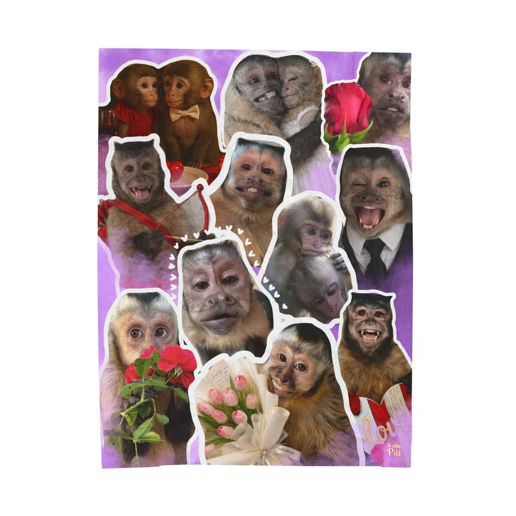 Monkey Collage Velveteen Plush Blanket