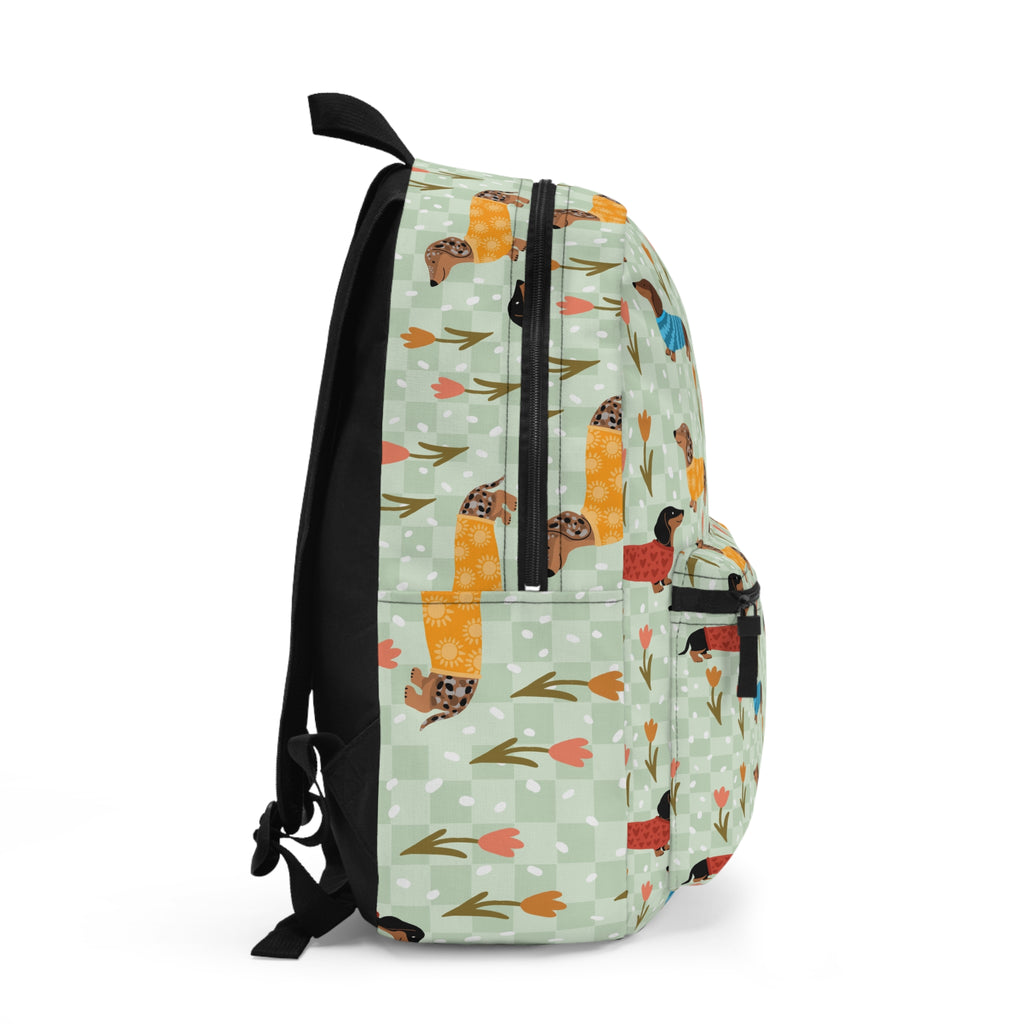 Dachshund Pattern Backpack — Cute Retro Sausage Dog Print School Bag