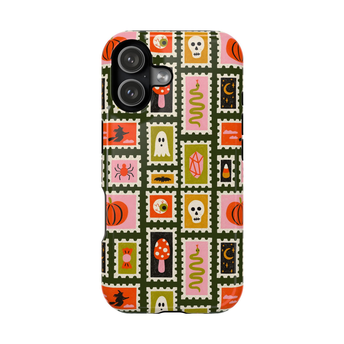 Halloween Stamp Pattern Phone Case — Cute Spooky Icons Magnetic Impact-Resistant Case