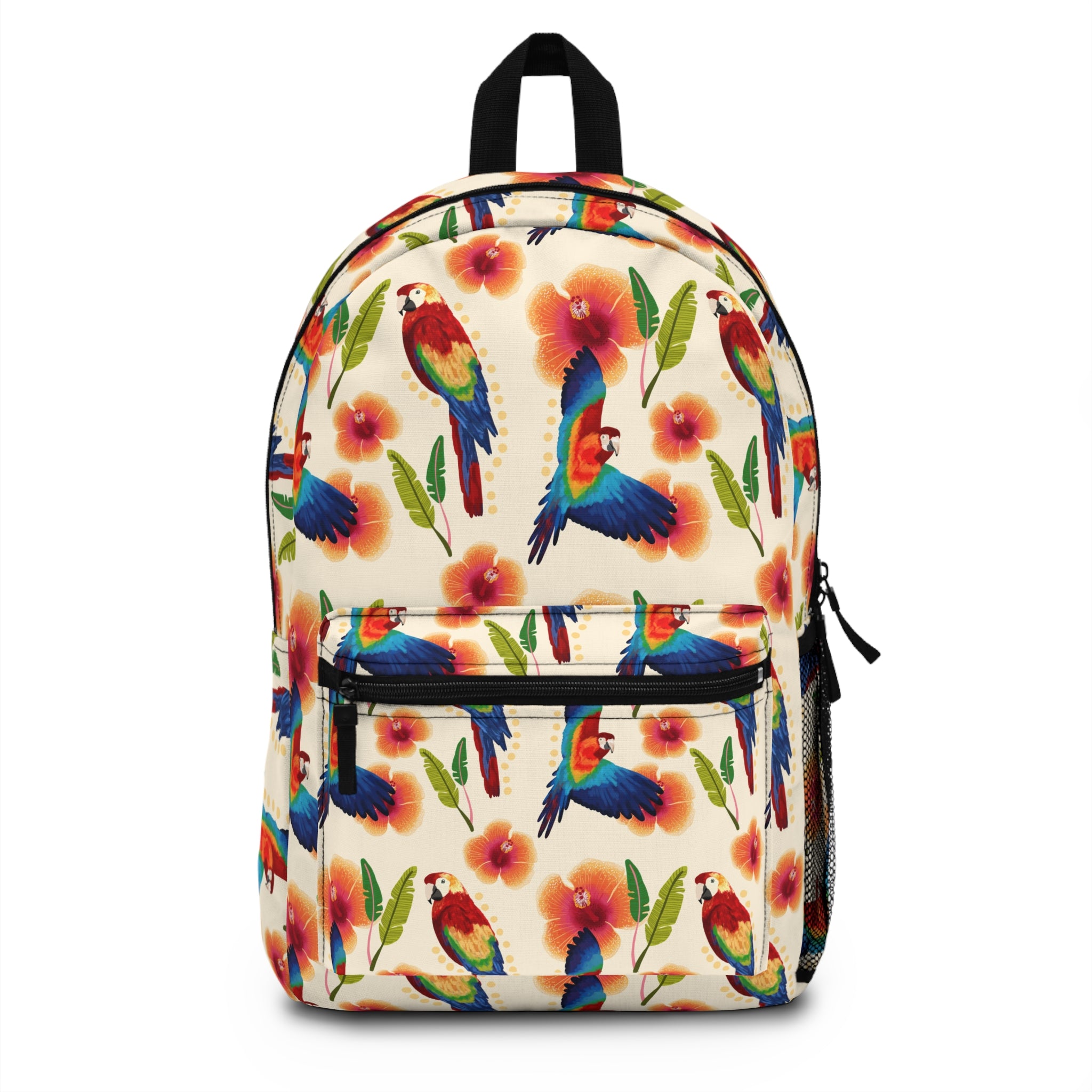 Tropical Macaw Backpack — Colorful Floral Bird Print School & Travel Bag